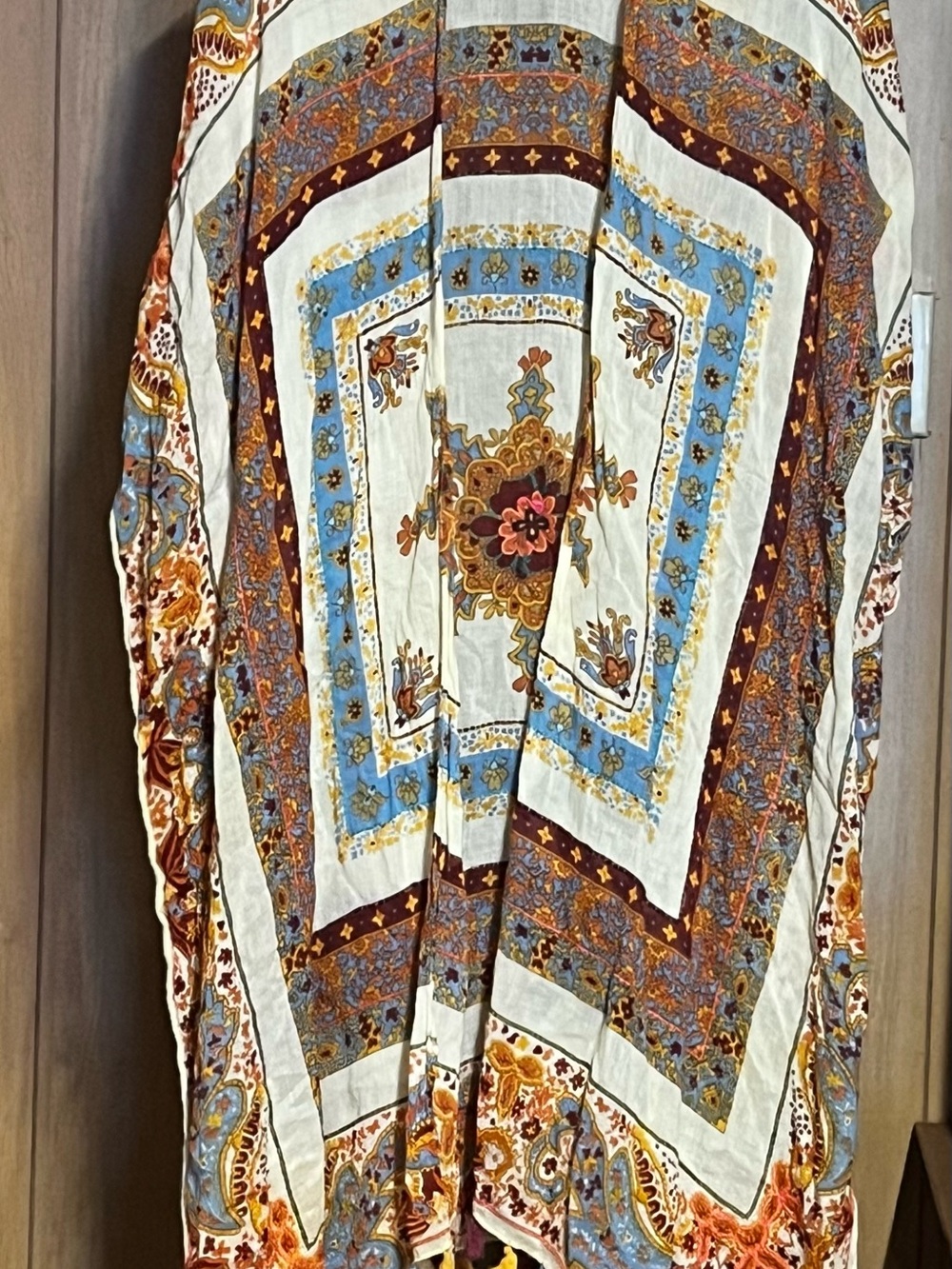 Macchia Di Ruggine Boho Floral Bandana Print Wrap - Cream, Blue & Rust